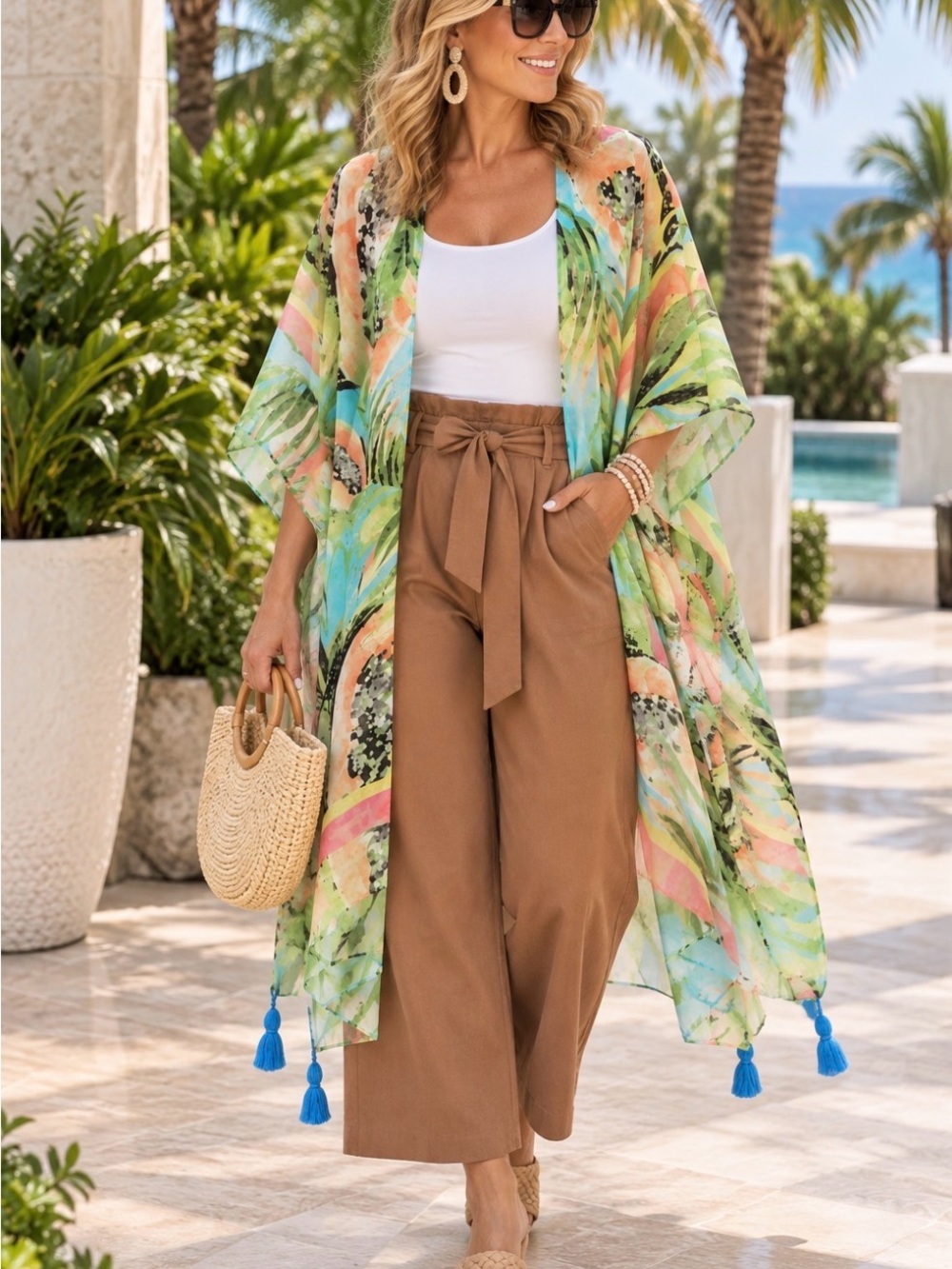 Tropical Multi-Color Sheer Kimono Cover-Up